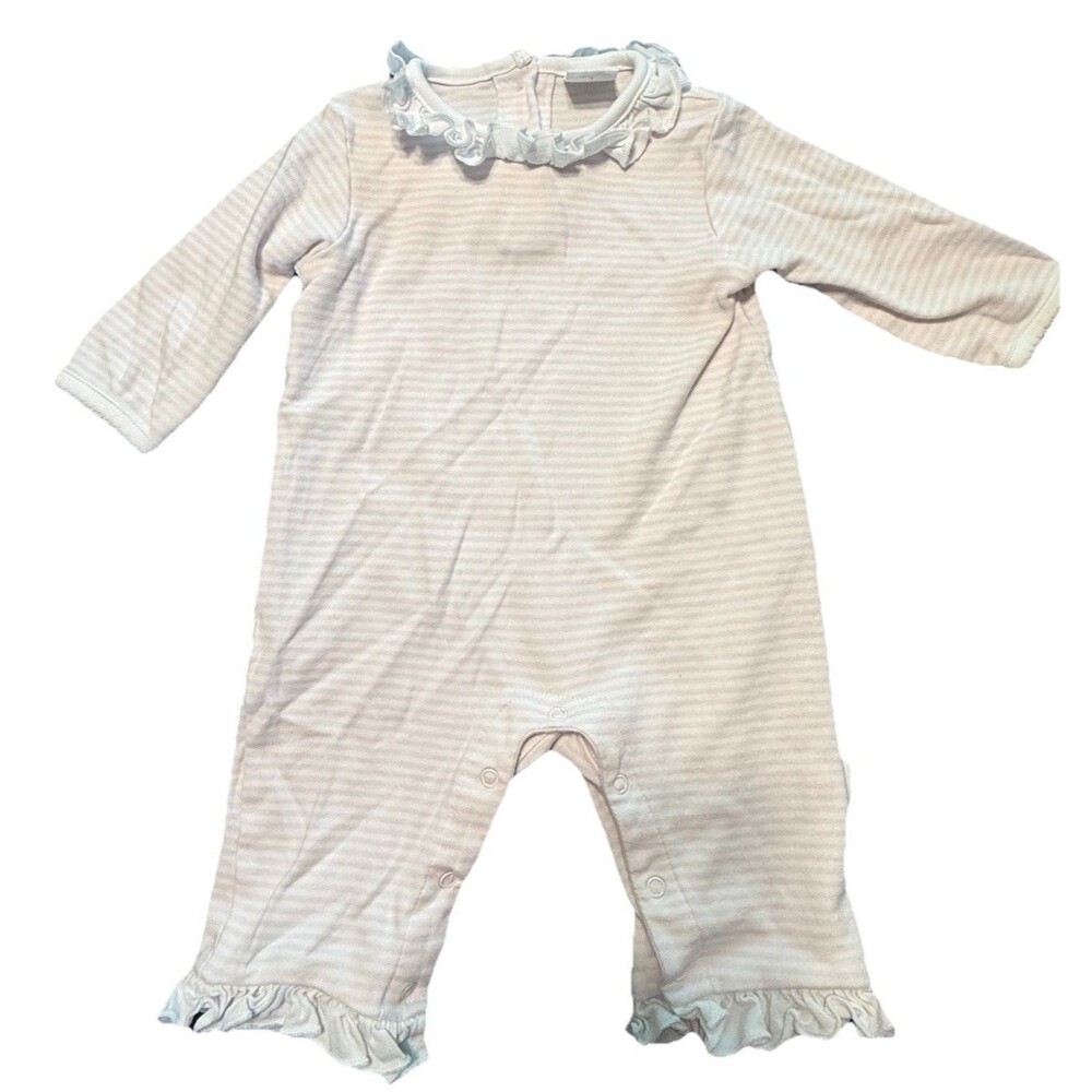 Paty Knit Romper (Long Sleeve) Pink w/ White Eyelet Trim Organic Cotton 3/6 Mo